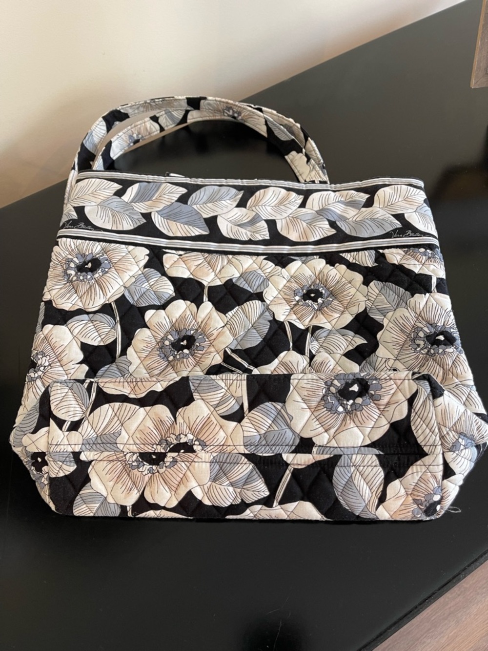 Vera Bradley Black and Cream Quilted Floral Tote - Picture 2 of 4